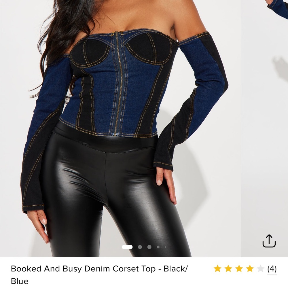 Off-Shoulder Denim Corset Top - Black and Blue